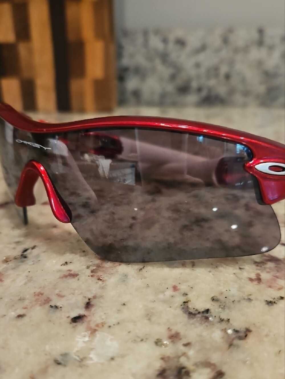 Oakley Red Frame Sunglasses with Smoke Lens - Picture 9 of 9